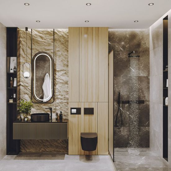 Luxury Bathroom Interior Design with Large Format Tiles